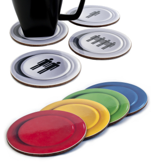 Both sets of coasters on a white background