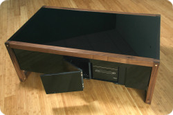 Arcane arcade table in walnut with PC and storage door open