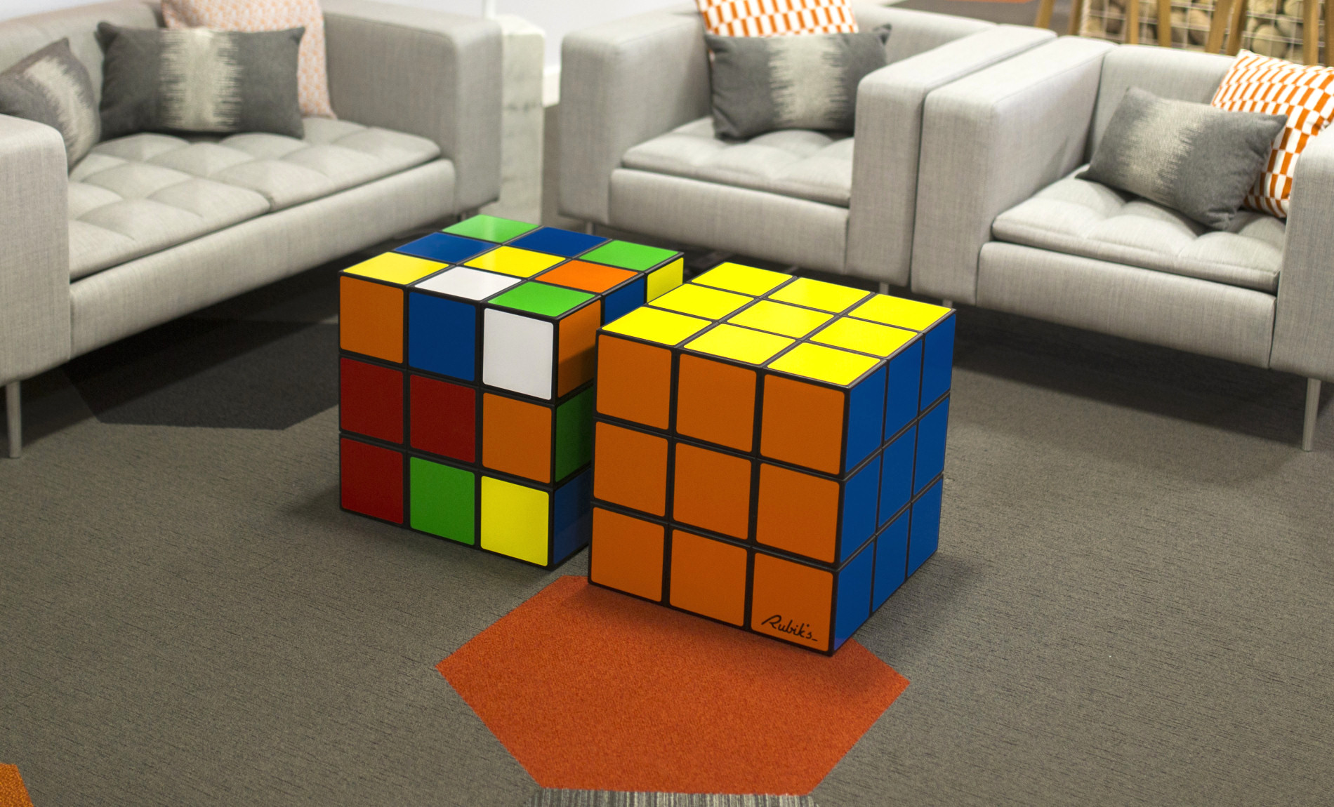 pair of giant rubiks cubes